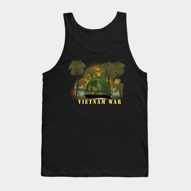 Vietnam Era Helmet Cover - Band - Front - War is Hell w Jungle - Fire w Txt Tank Top by twix123844